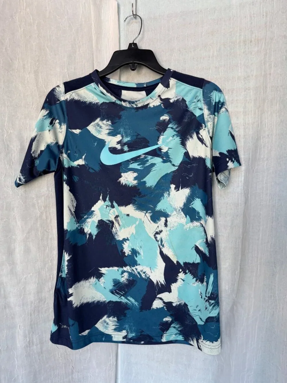 Nike Pro Dri-FIT Men's Large Blue Brushstroke Camo Short Sleeve Training Shirt
